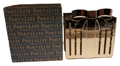 PartyLite Kerzenhalter Geschenk Gold Metall Schleife 11 cm Teelichthalter