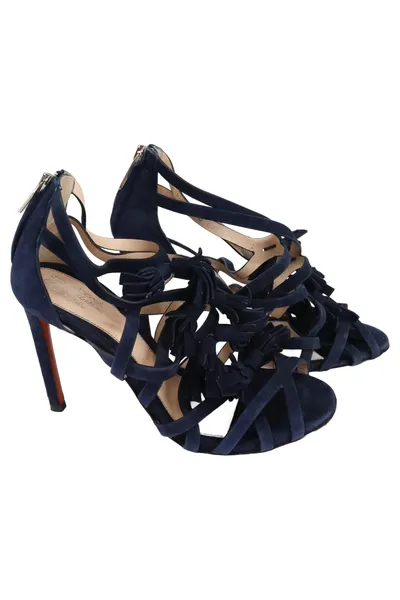 SANTONI Sandaletten Damen Gr. 38 Blau Elegant High Heels Fransen 10cm