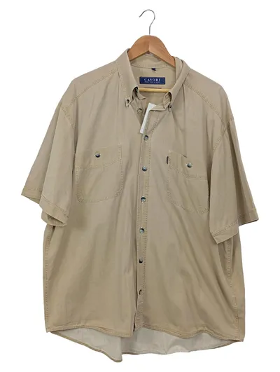 Cavori Herren Freizeithemd Kurzarm Beige Button-Down Gr. XL