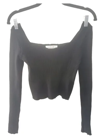 LUC-CE Damen Langarmshirt Rippstrick Viskose Schwarz Gr. 36/S