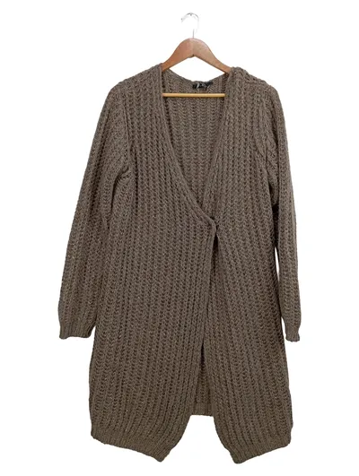 SET Damen Strickjacke Gr. 42 XL Braun Rippstrick Glitzer Langarm
