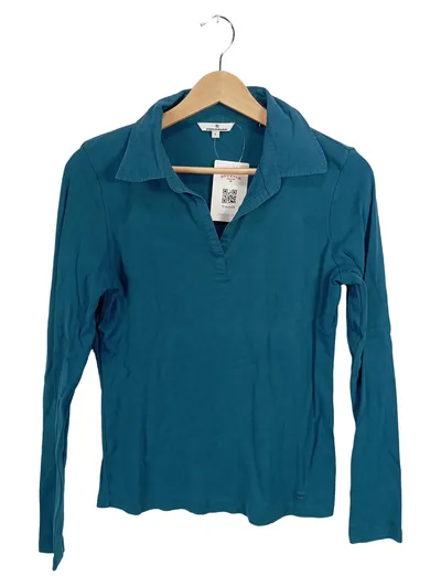 Tom Tailor Damen Poloshirt Langarm Uni Petrol Gr. L 42 Baumwolle