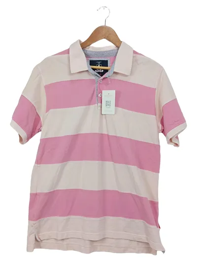 Signum Herren Poloshirt Gr. L gestreift Rosa Weiß Baumwolle