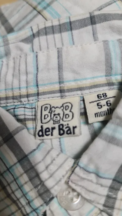 Bob der Bär Baby Hemd Gr. 68 kariert kurzarm weiß türkis Baumwolle