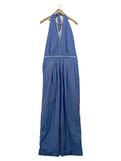 Van Laack Damen Jumpsuit Gr. 40 Blau Gestreift Baumwolle Neckholder