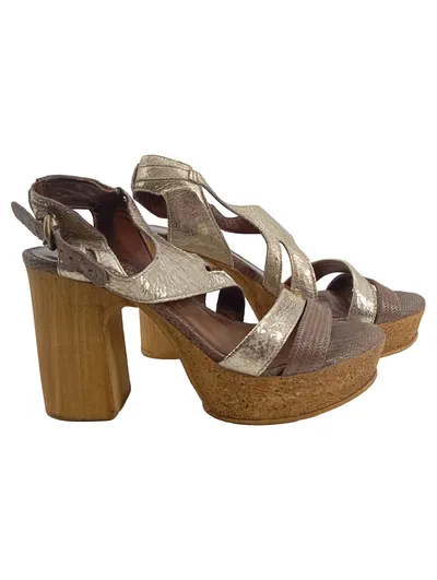Martina Buraro Damen Plateausandalen Gold Gr. 37 Elegant Riemchensandalen