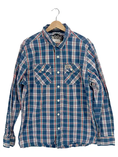 Superdry Herren Kariertes Freizeithemd Langarm Baumwolle Blau XXL