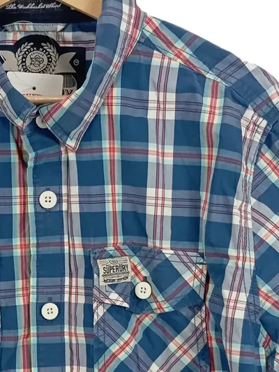 Superdry Herren Kariertes Freizeithemd Langarm Baumwolle Blau XXL