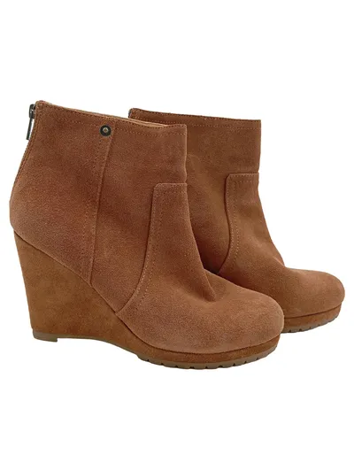 Buffalo London Damen Stiefelette Keilabsatz Wildleder Braun Gr. 40