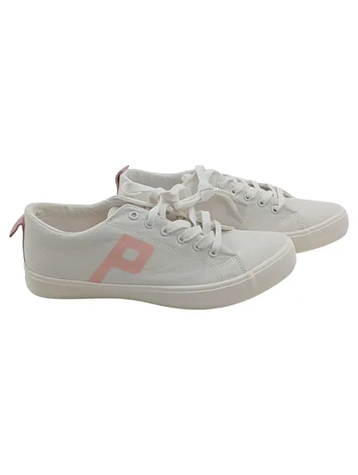 Philip Hog Damen Sneaker Low Weiß Rosa Logo Gr. 41 Canvas Turnschuhe