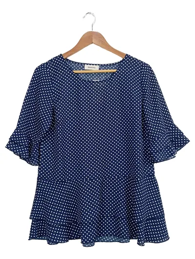 Modström Damen Bluse S Blau gepunktet Feminin Rüschen 3/4-Arm