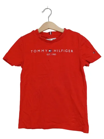 Tommy Hilfiger T-Shirt Kinder Gr. 128 Rot Logo-Print Baumwolle