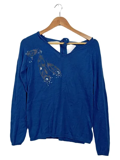MISS CAPTAIN Damen Pullover Gr. 38/M Blau Federn Pailletten Schleife