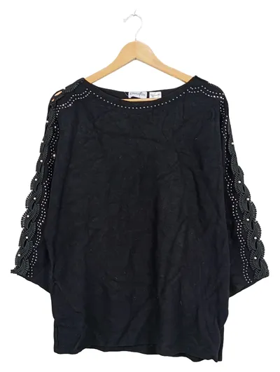 Dress In Damen Bluse Gr. 44 Schwarz Spitze Strass Perlen Elegant