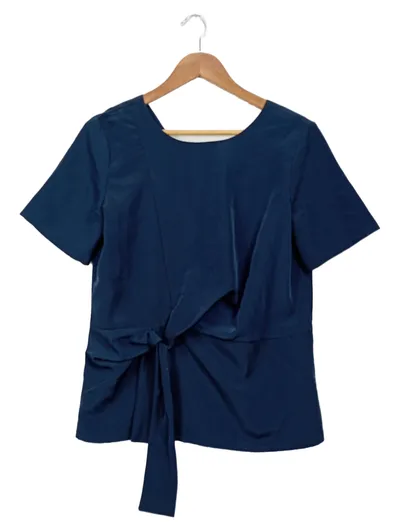 ONCE Damen Bluse Shirt Knoten Detail Gr. 36/S Blau Feminin Kurzarm
