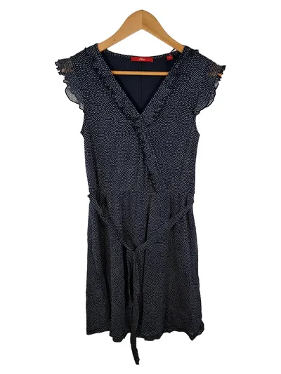 s.Oliver Blusenkleid Damen Gr. 34/XS Blau Punkte Rüschen Wickeloptik