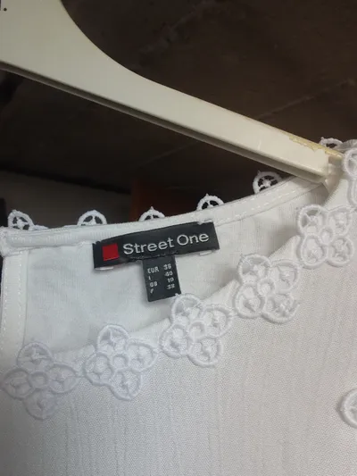 Street One Damen Top Gr. 36/S Ärmellos Viskose Spitze Weiß Alltag