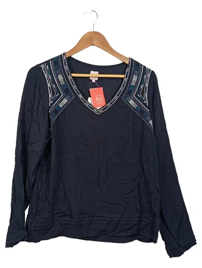MISS CAPTAIN Langarmshirt Damen Gr. 38 M Blau Casual Stickerei Viskose