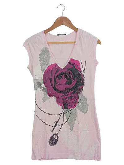 Jane Norman Damen T-Shirt Pink Rose Strass Gr. 38/M Feminin