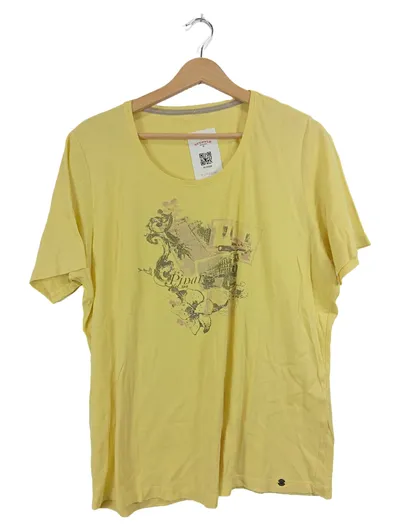 Olsen Damen T-Shirt Gr. 44 Gelb Grafik Print Kurzarm Casual