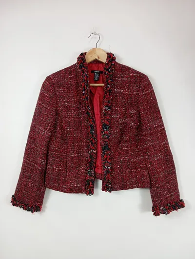 ALFANI Damen Blazer Jacke Rot Gr. 38/M Elegant Klassisch Strukturmuster