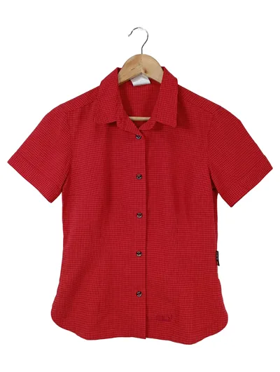 JACK WOLFSKIN Damen Hemdbluse Gr. 36/S Rot Outdoor Kurzarm Kariert