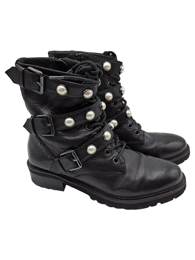 Steven New York Damen Biker Boots Gr. 37 Schwarz Perlen Nieten Leder