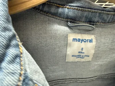 Mayoral Jeansjacke Mädchen Gr. 128 Hellblau Cropped Fransen