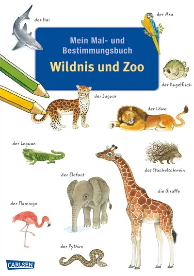 Carlsen Mal- und Bestimmungsbuch Tiere Wildnis Zoo Sachbuch Kinder Deutsch