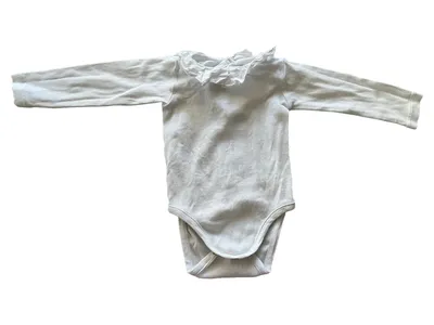 Jacadi Baby Body Gr. 74 Weiß Langarm Rüschenkragen Baumwolle