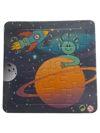 Kinder Steckpuzzle Weltraum Alien Rakete Planet 16 Teile Holzpuzzle
