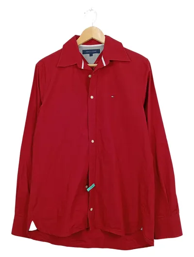 Tommy Hilfiger Hemd Herren Gr. S Rot Langarm Freizeithemd Baumwolle
