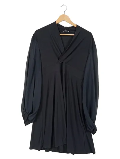 Laranor Damen Tunika Kleid Gr. 46 Schwarz Elegant Langarm Wickeloptik
