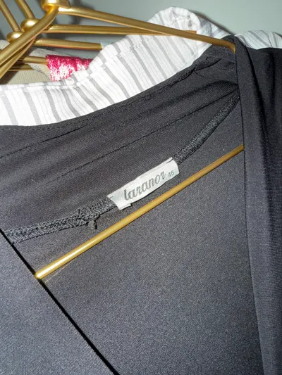 Laranor Damen Tunika Kleid Gr. 46 Schwarz Elegant Langarm Wickeloptik