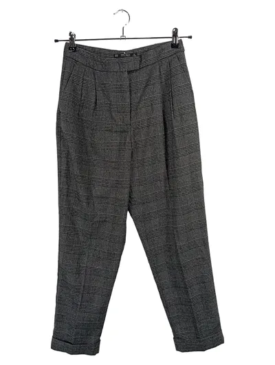 ZARA Basic Anzughose Damen XS Grau Kariert Business Bundfalte