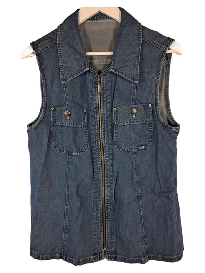 TAIFUN Damen Jeans Weste Gr. 40 Blau Denim Reißverschluss Casual