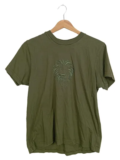 ONE WAY Herren T-Shirt Gr. M Löwe Stickerei Oliv Grün Baumwolle