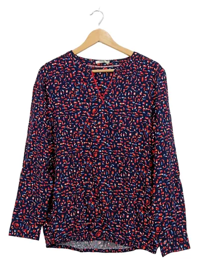 CECIL Damen Langarmshirt Bluse Gr. S Blau Rot Abstrakt Muster Viskose