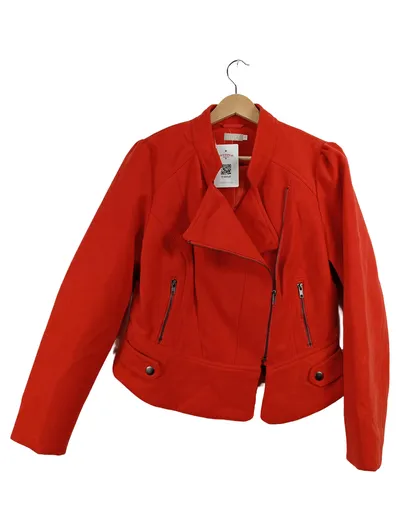 Jacqueline Riu Damen Bikerjacke Gr. 40/L Rot Reißverschluss Modern