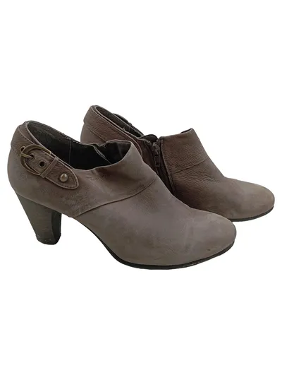 Tamaris Damen Stiefelette Gr. 39 Grau Leder Absatz Schnalle Ankle Boots