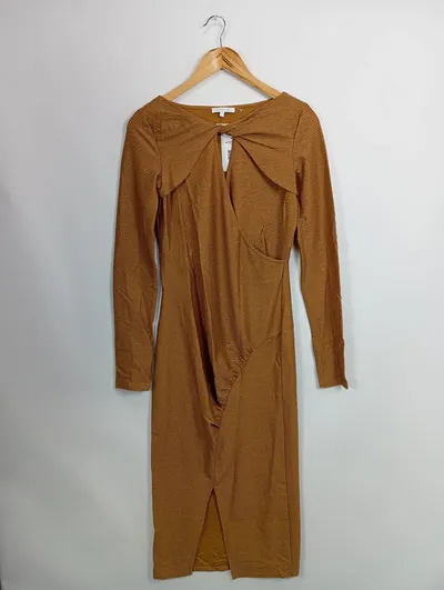 PATRIZIA PEPE festliches Kleid Damen Gr. 36/S Gold Elegant Metallic Midikleid