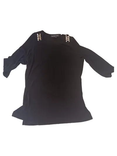 Citiknits Langarmshirt Damen Gr. 36/S Schwarz Elegant mit Metall-Akzenten