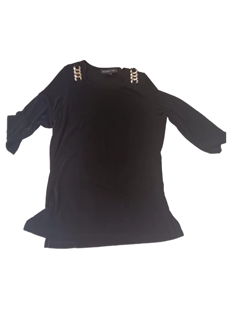 Citiknits Langarmshirt Damen Gr. 36/S Schwarz Elegant mit Metall-Akzenten 1
