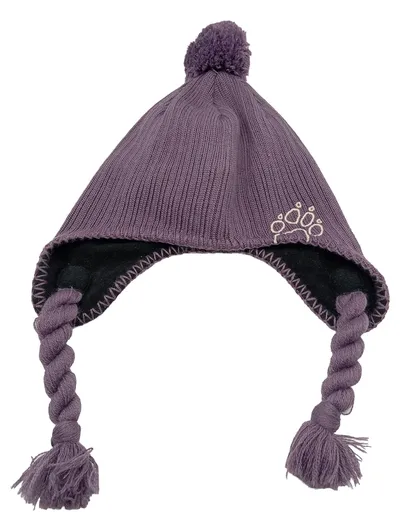 JACK WOLFSKIN Kinder Mütze S Lila Outdoor Strickmütze mit Pompon Ohrenklappen