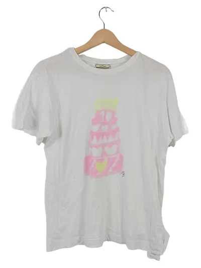 By Malene Birger Damen T-Shirt Print Torte Gr. M Weiß Rosa Baumwolle