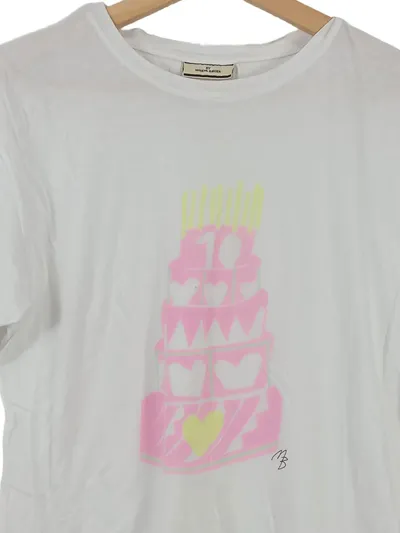 By Malene Birger Damen T-Shirt Print Torte Gr. M Weiß Rosa Baumwolle