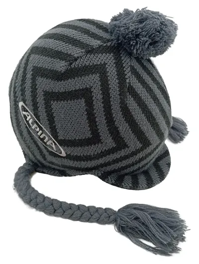 ALPINA Strickmütze Grau Bommel Ohrenklappen Mütze Outdoor Sport Unisex