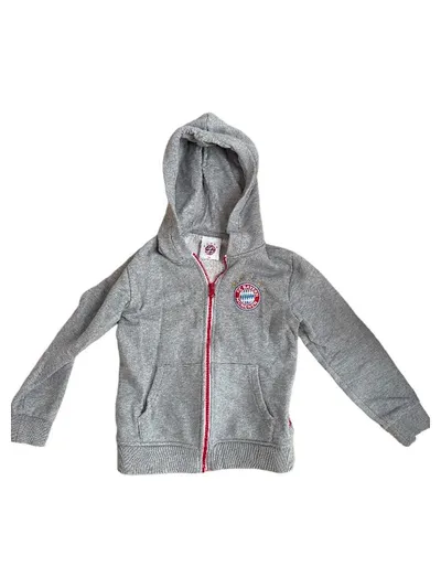 FC Bayern München Kinder Sweatjacke Kapuze Logo Print Grau Gr. 128
