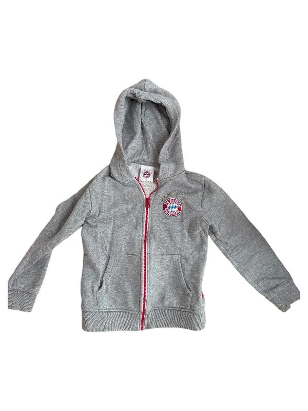 FC Bayern München Kinder Sweatjacke Kapuze Logo Print Grau Gr. 128 1