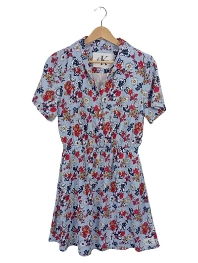 Calvin Klein Jeans Blusenkleid Damen XS Blumenmuster Blau Viskose